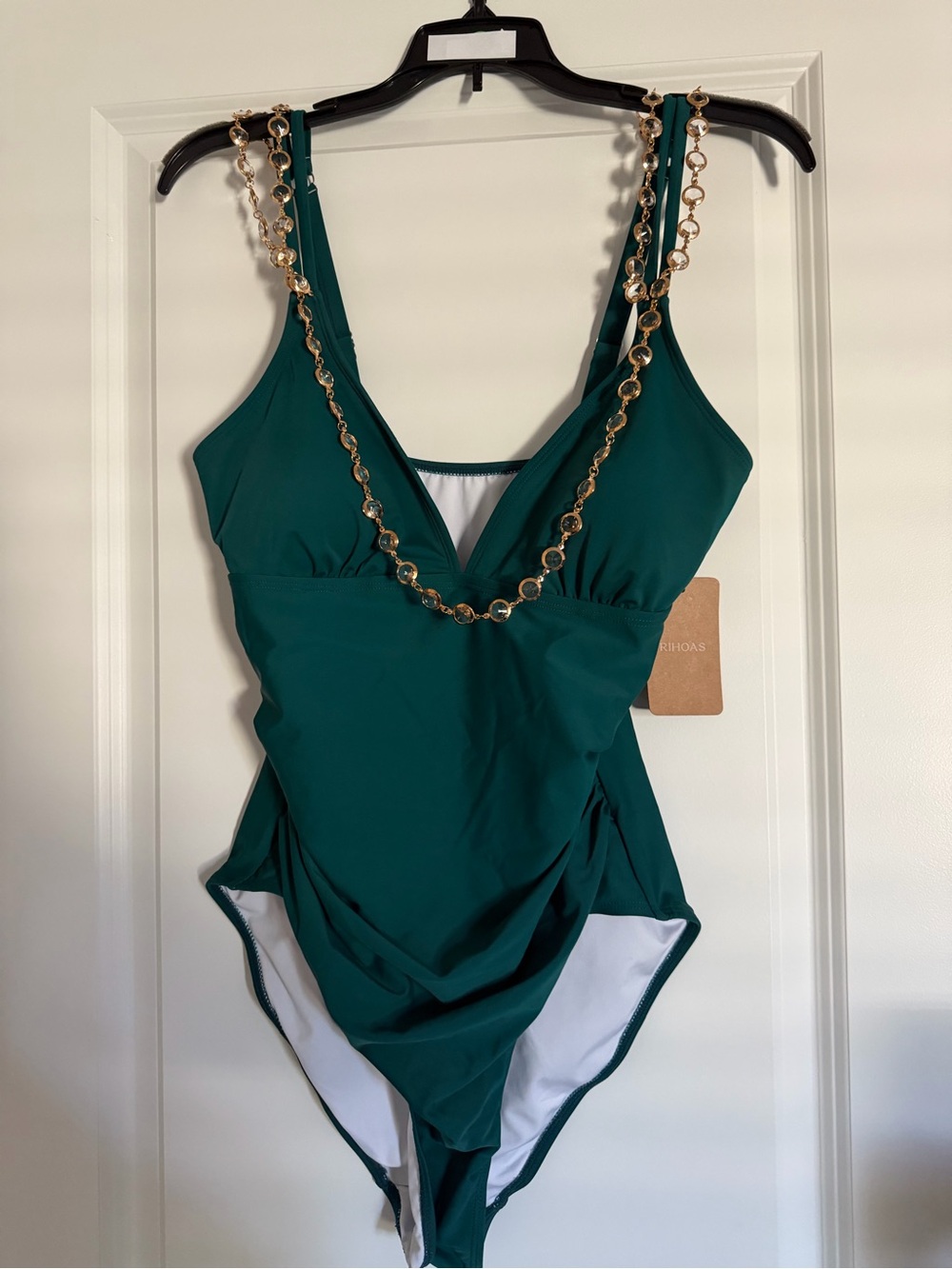Women's Emerald Green One-Piece Swimsuit with Chain Detail